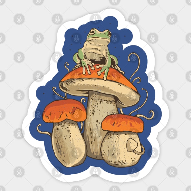 Cottagecore Aesthetic Mushrooms and Frog Sticker by DRIPCRIME Y2K